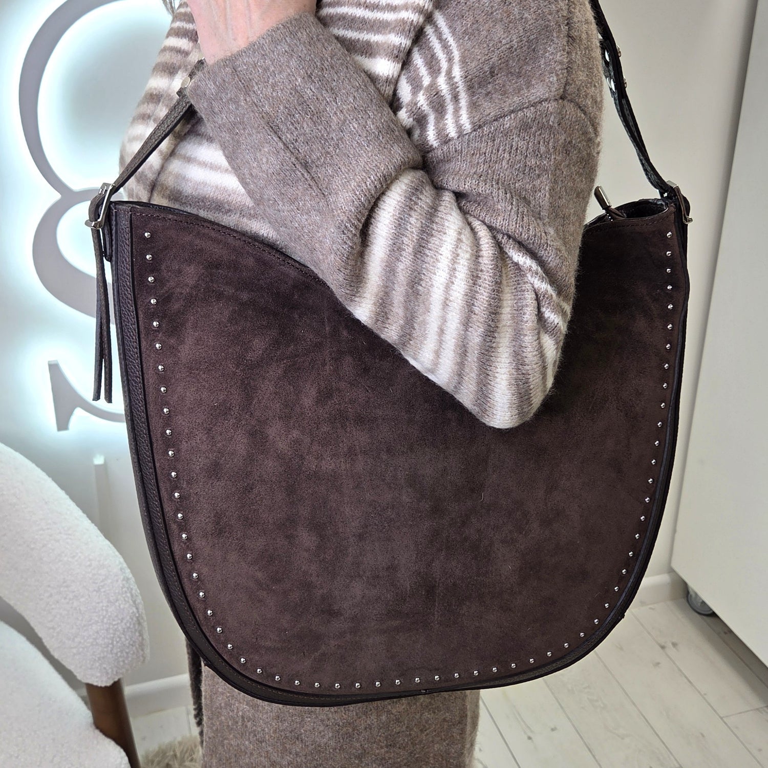 Chocolate Suede Shoulder Bag - X003