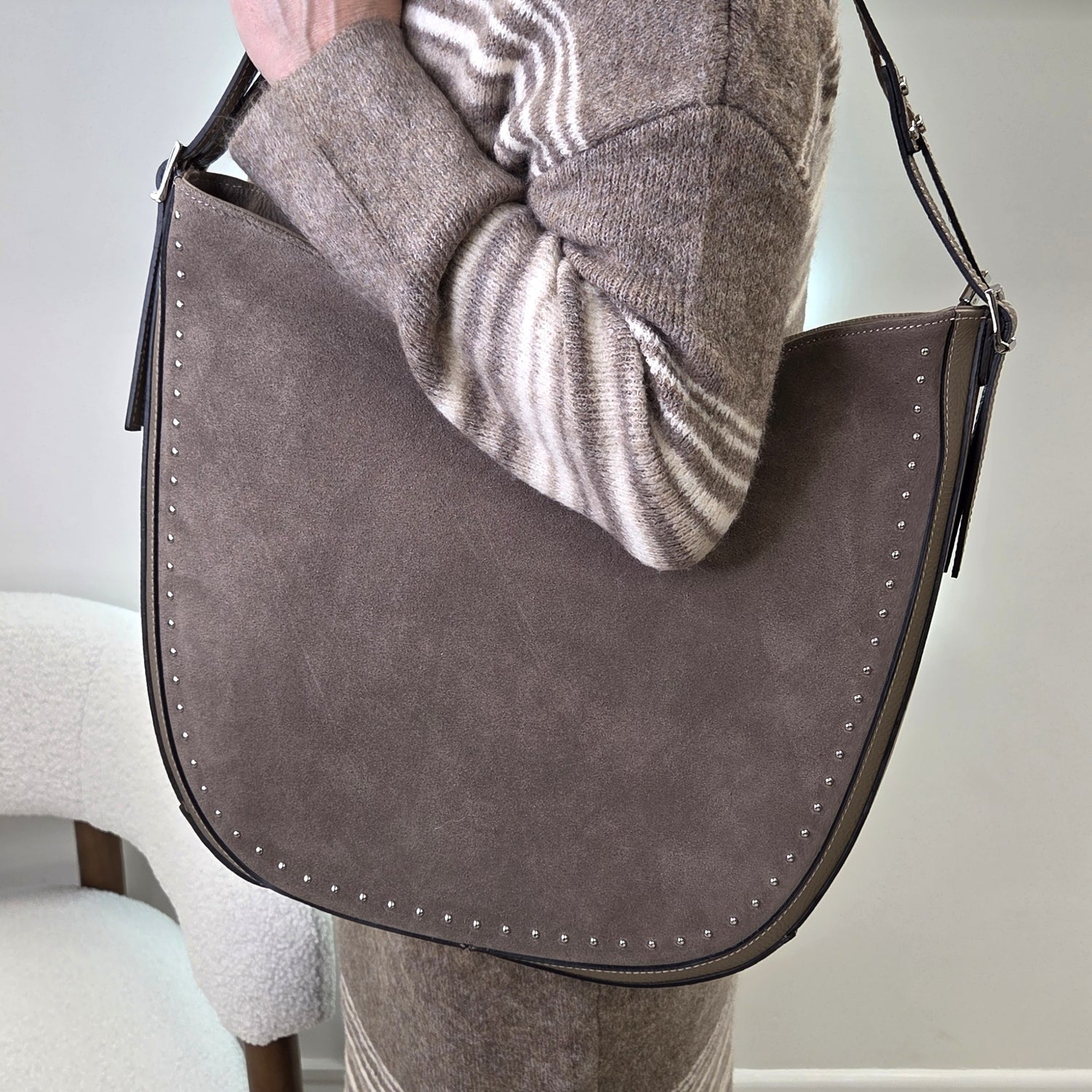 Taupe Suede Shoulder Bag - X003