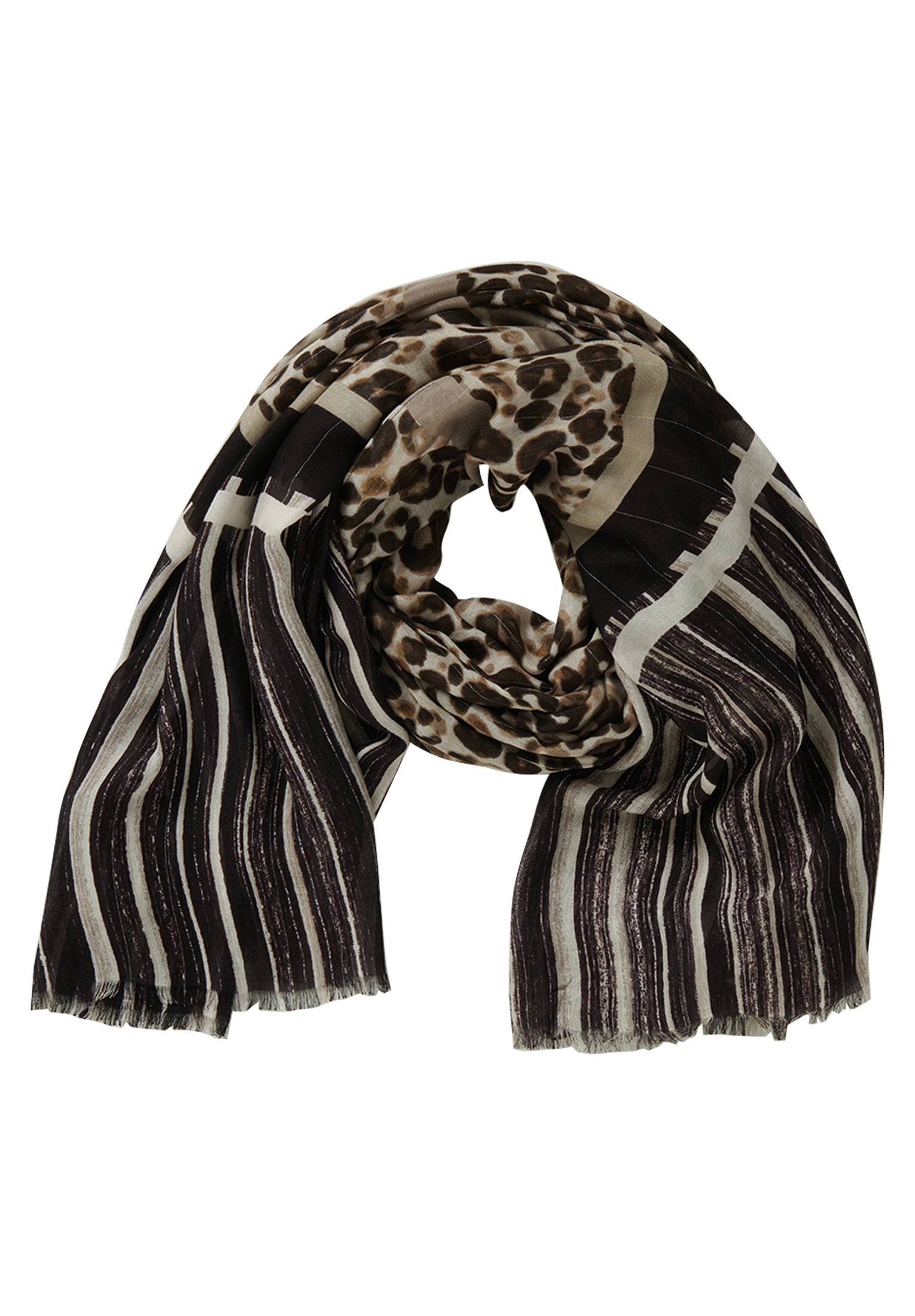 Taupe Animal & Stripe Print Scarf - 3473