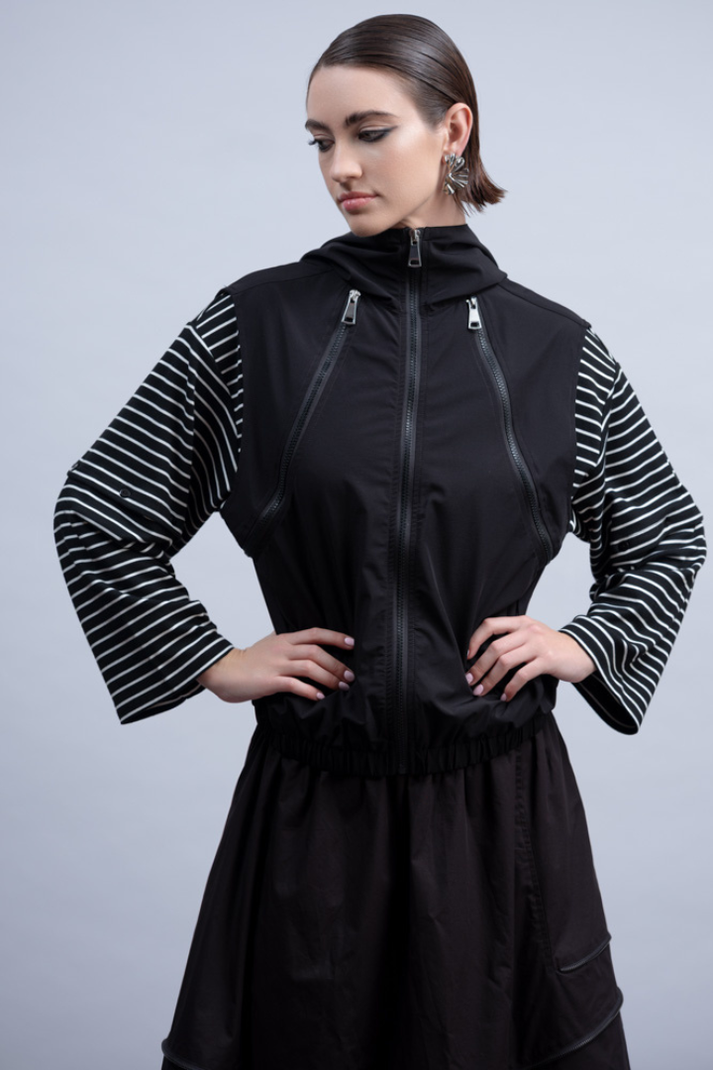Black Zip Hooded Waistcoat - H2003