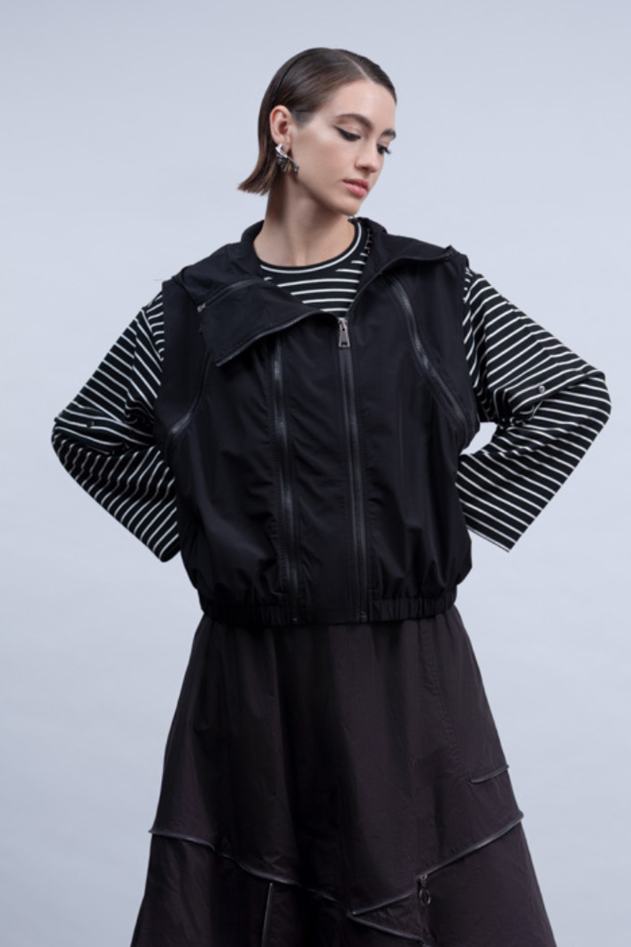 Black Zip Hooded Waistcoat - H2003