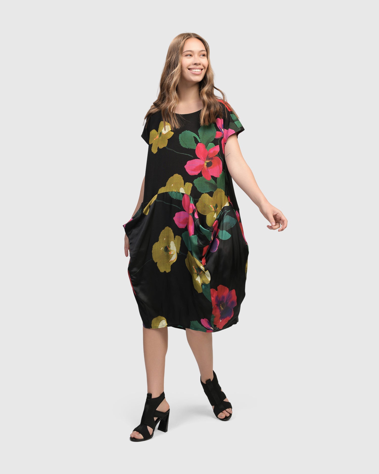 Black Floral Print Dress - SD522G