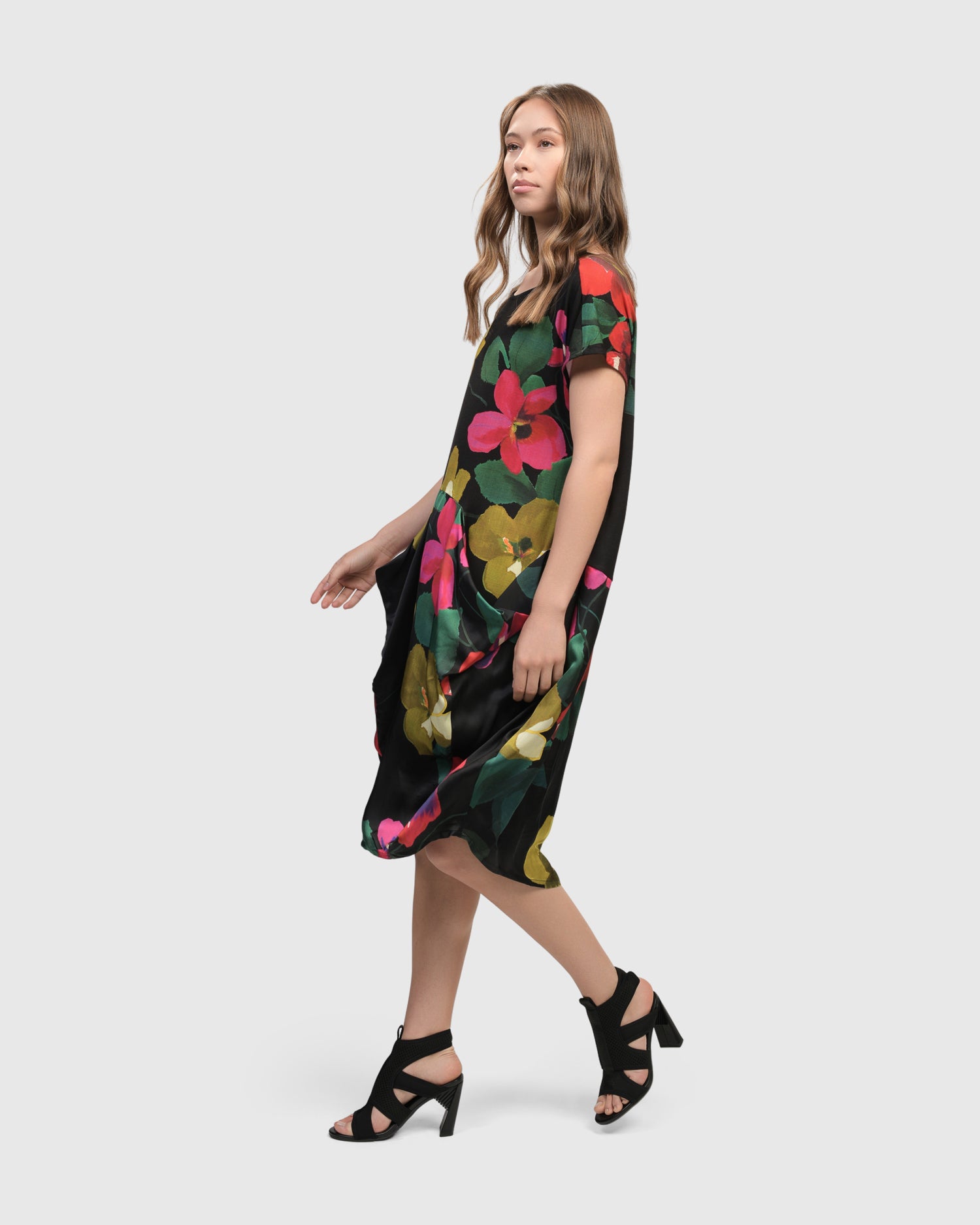 Black Floral Print Dress - SD522G
