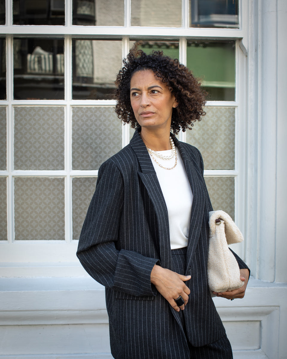 Drew Dark Charcoal Pinstripe Blazer