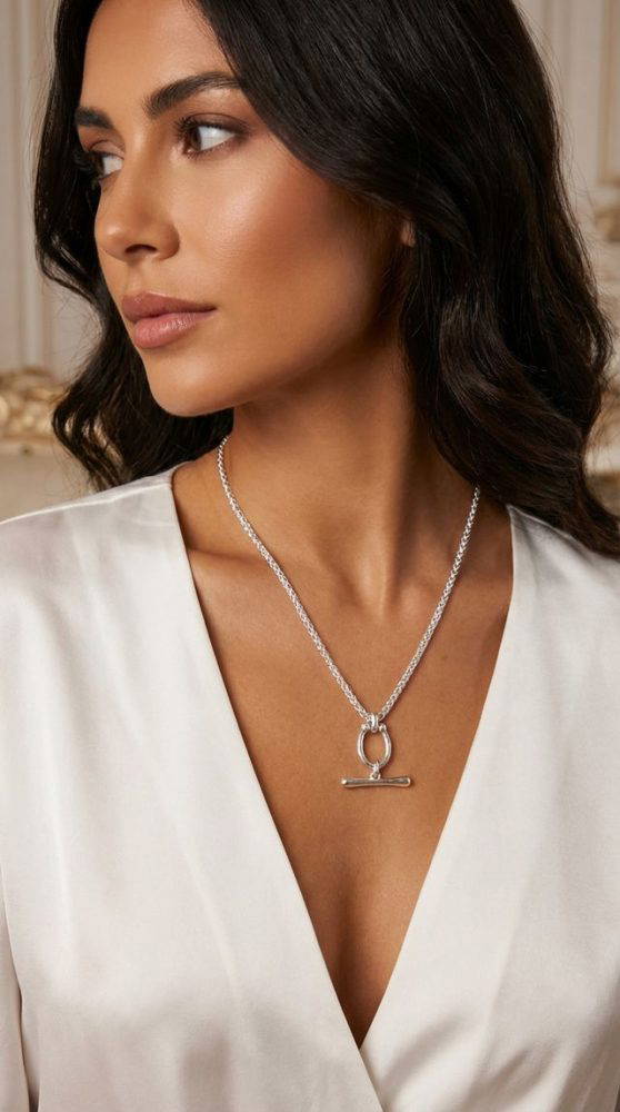 Silver T-Bar Pendant Necklace - 4865