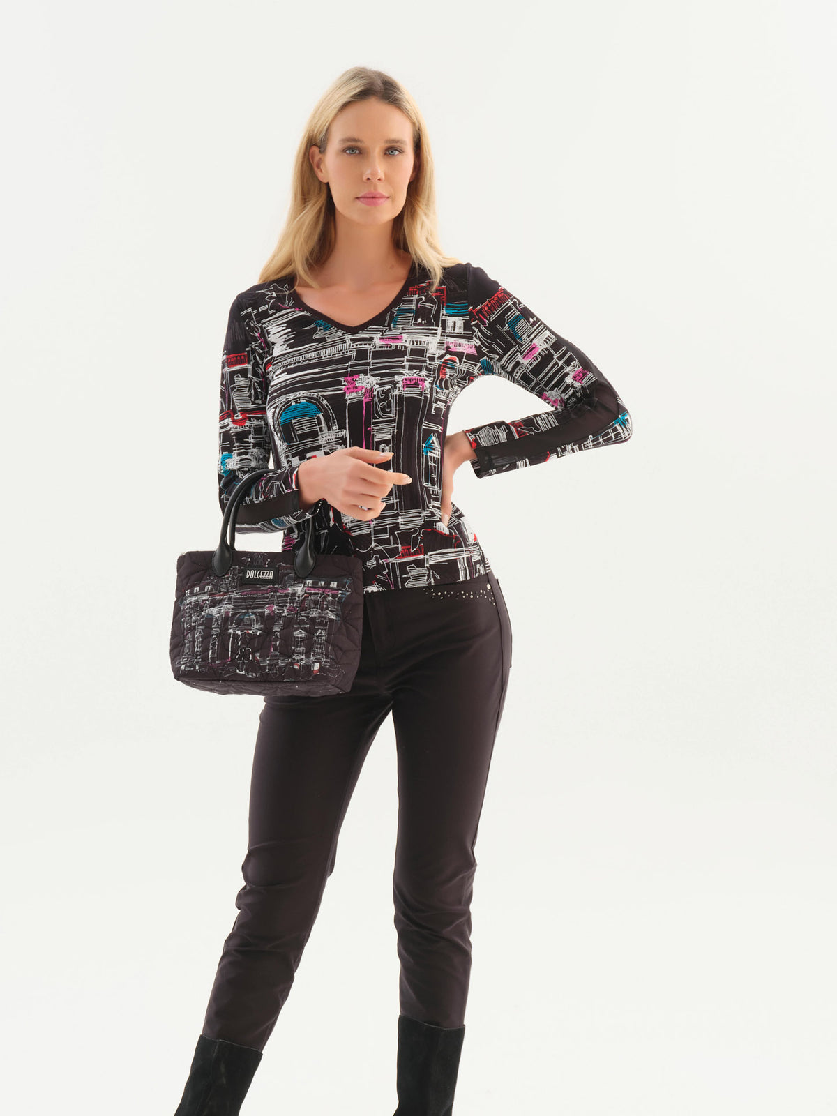 Trevi Black & Multi Print Top - 76641