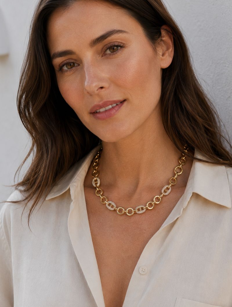 Gold Diamante Link Necklace - 4940
