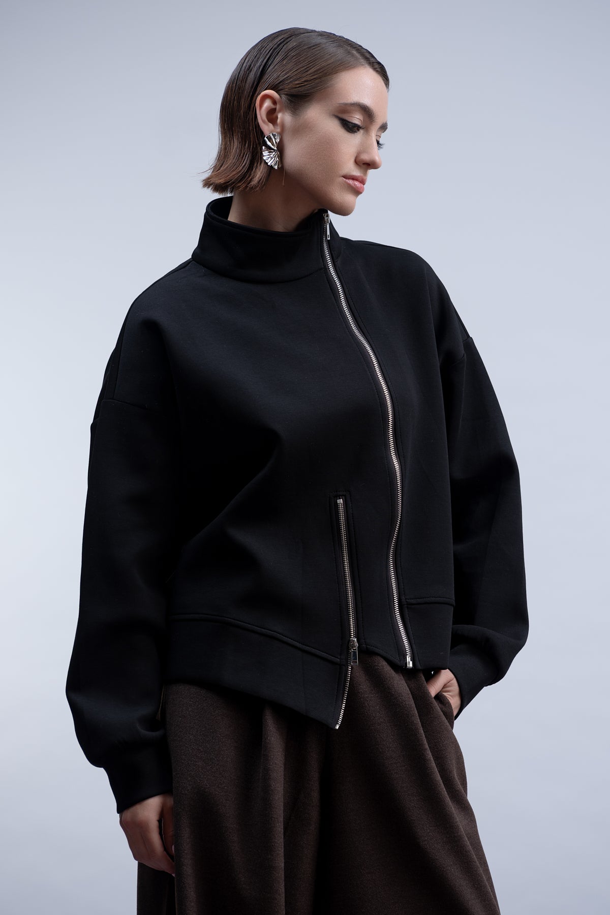 Black Asymmetric Zip Jacket - H2048
