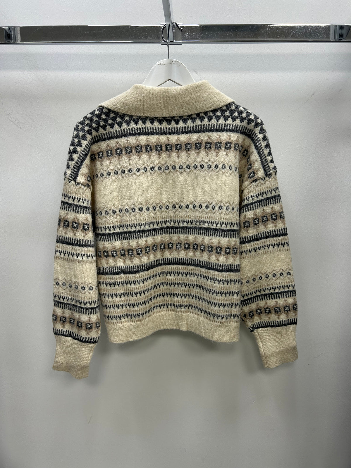Off White V Neck Collar Sweater - SWP11733