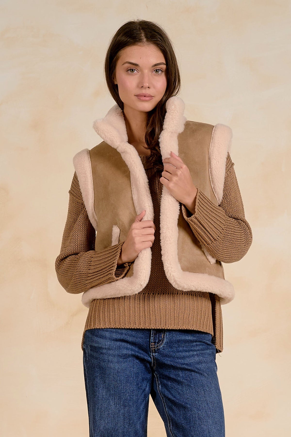 Mocha Shearling Style Vest - JK8280