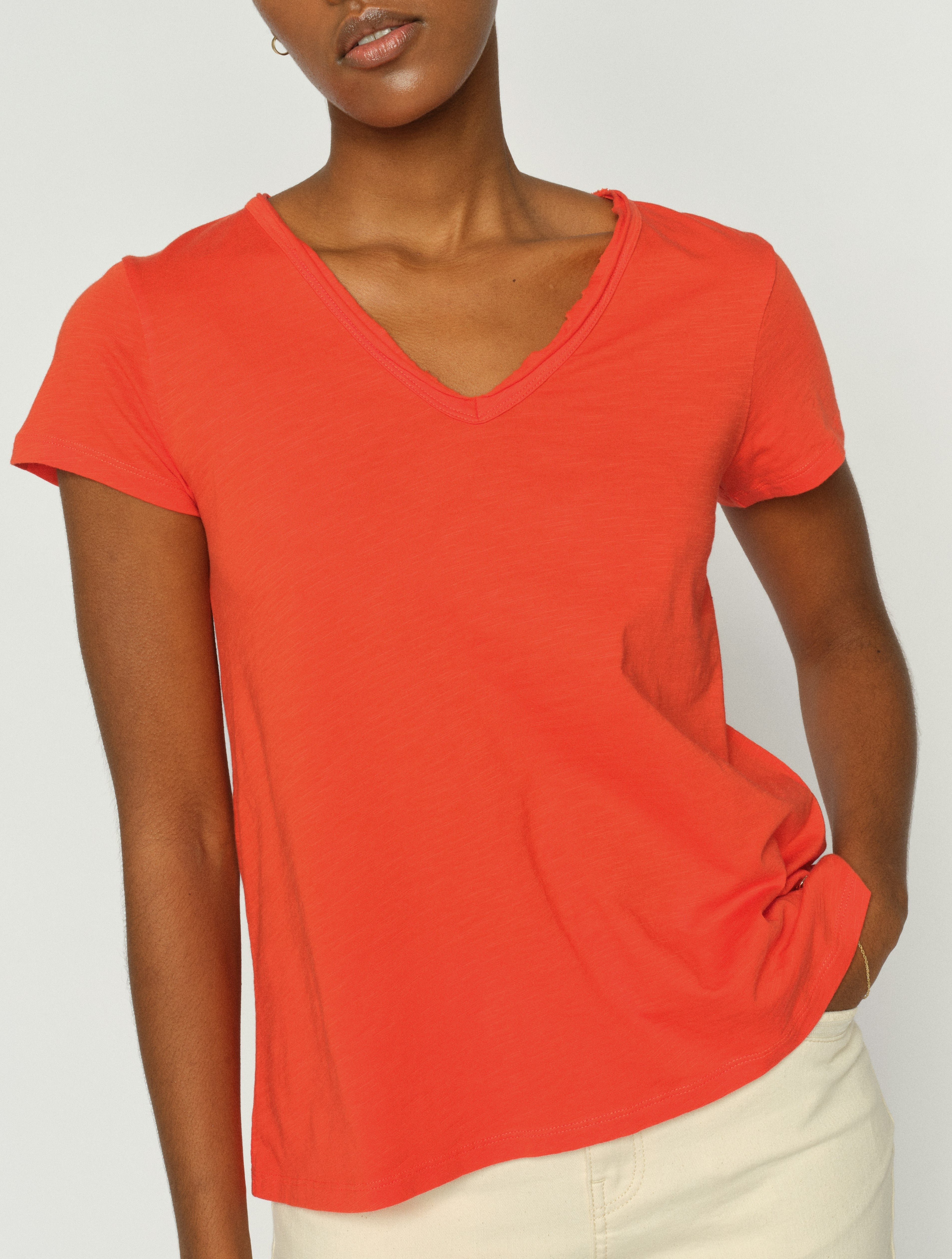Spicy Orange Tulli V Neck T-Shirt - 160920