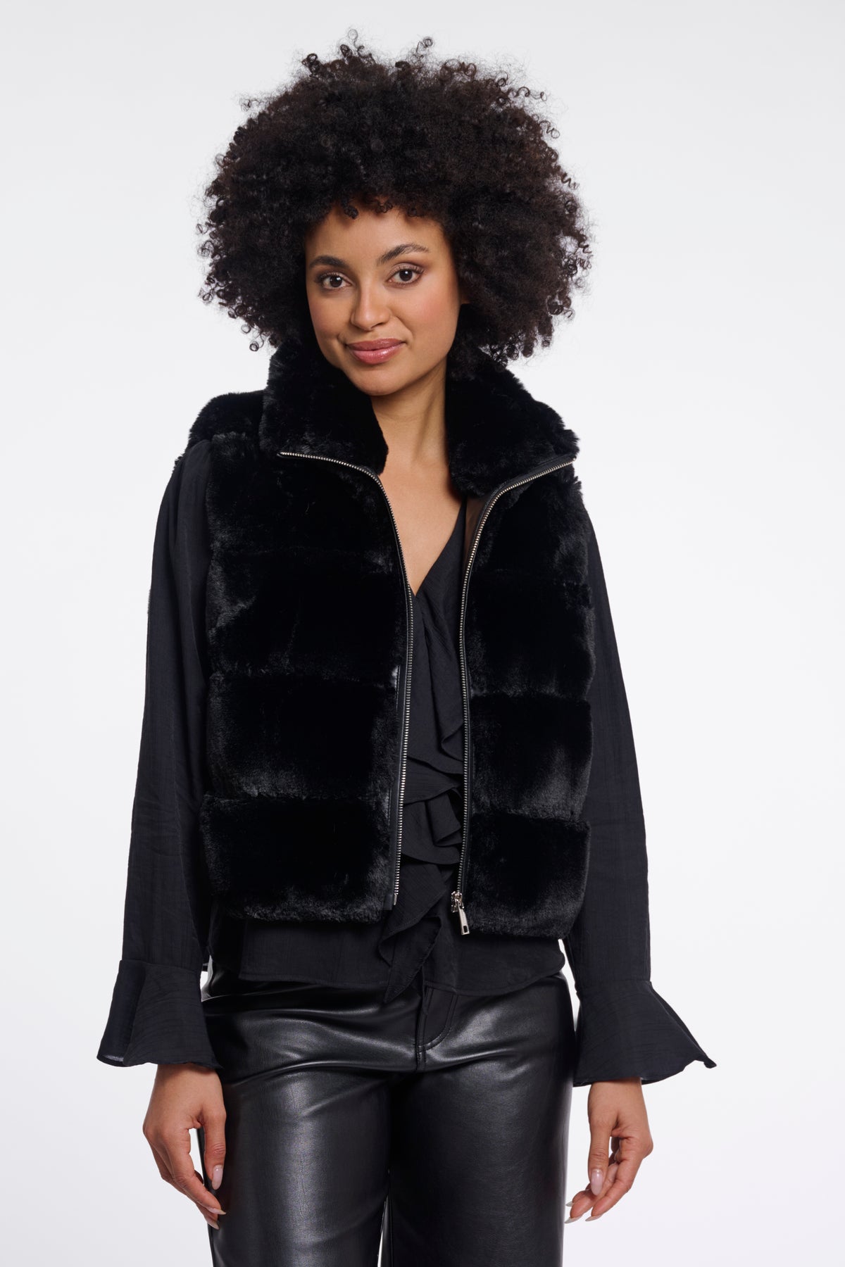 May Black Faux Fur Waistcoat - 7002612