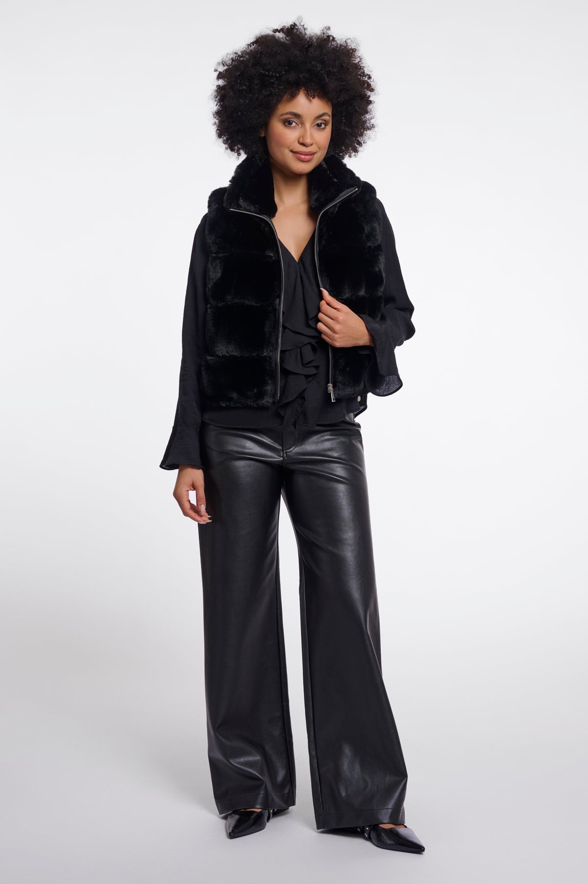 May Black Faux Fur Waistcoat - 7002612