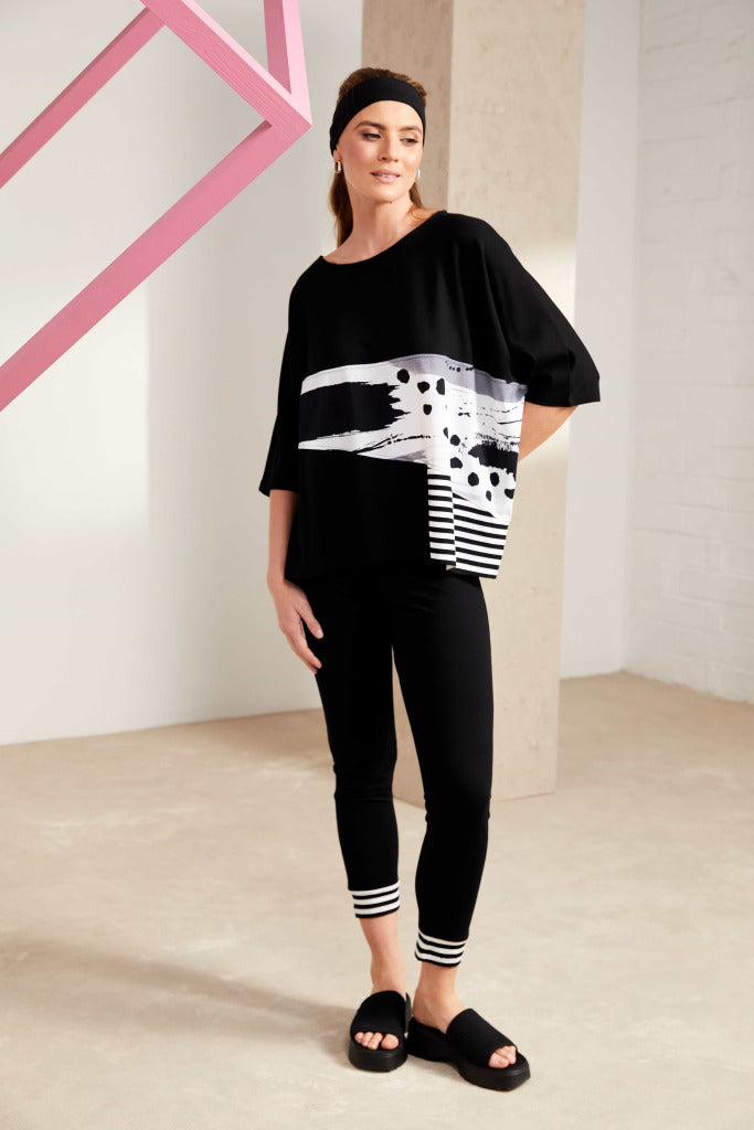 Black & White Stripe Print Top - NAS25128