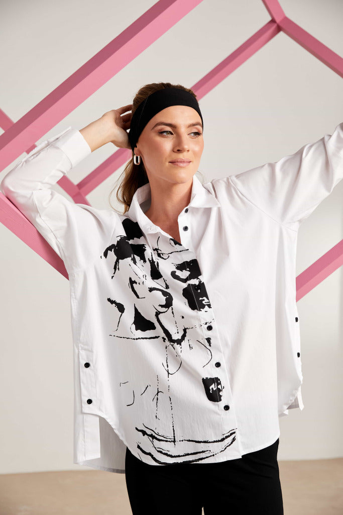 White Placement Print Shirt - NAS25160