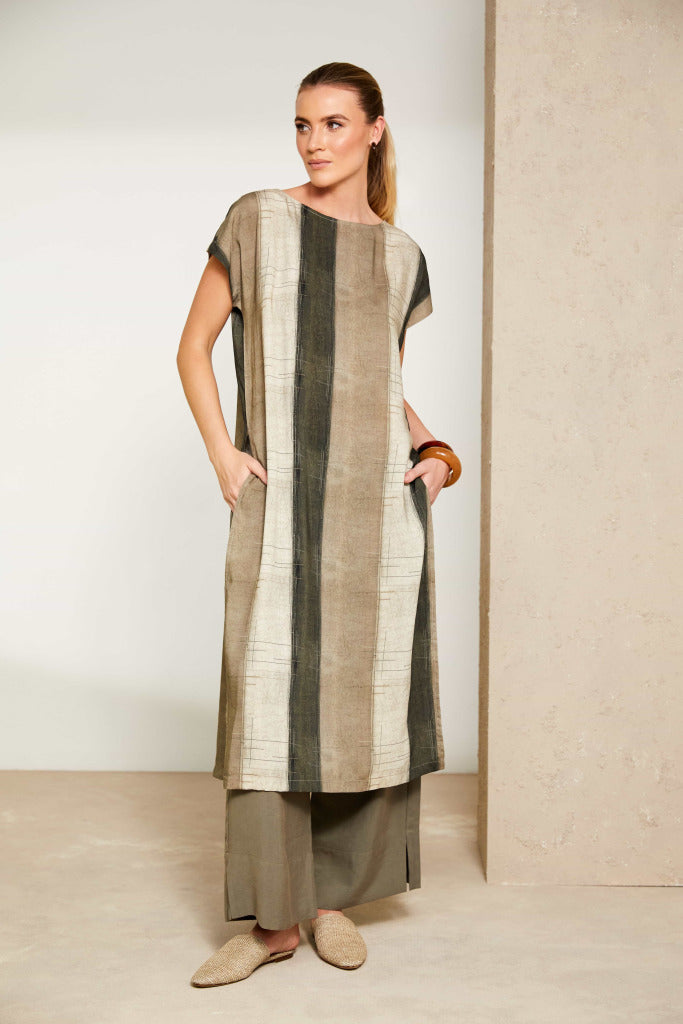 Army Stripe Long Tunic Dress - NAS25267