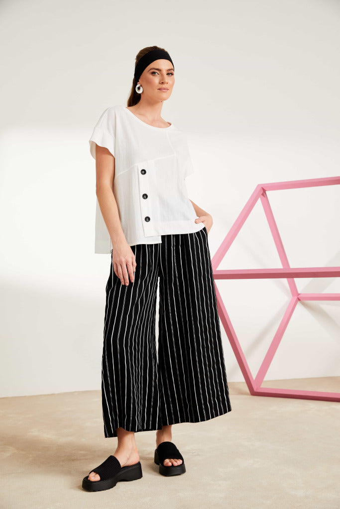 Black & White Stripe Crop Trousers - NAS25282