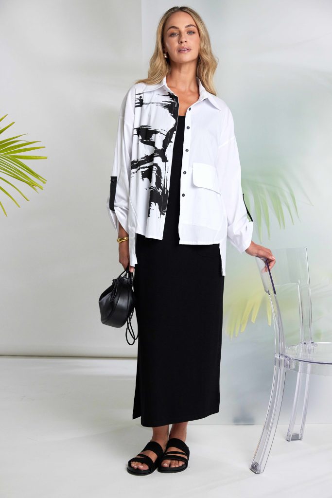 White & Black Placement Print Shirt - NAS26139