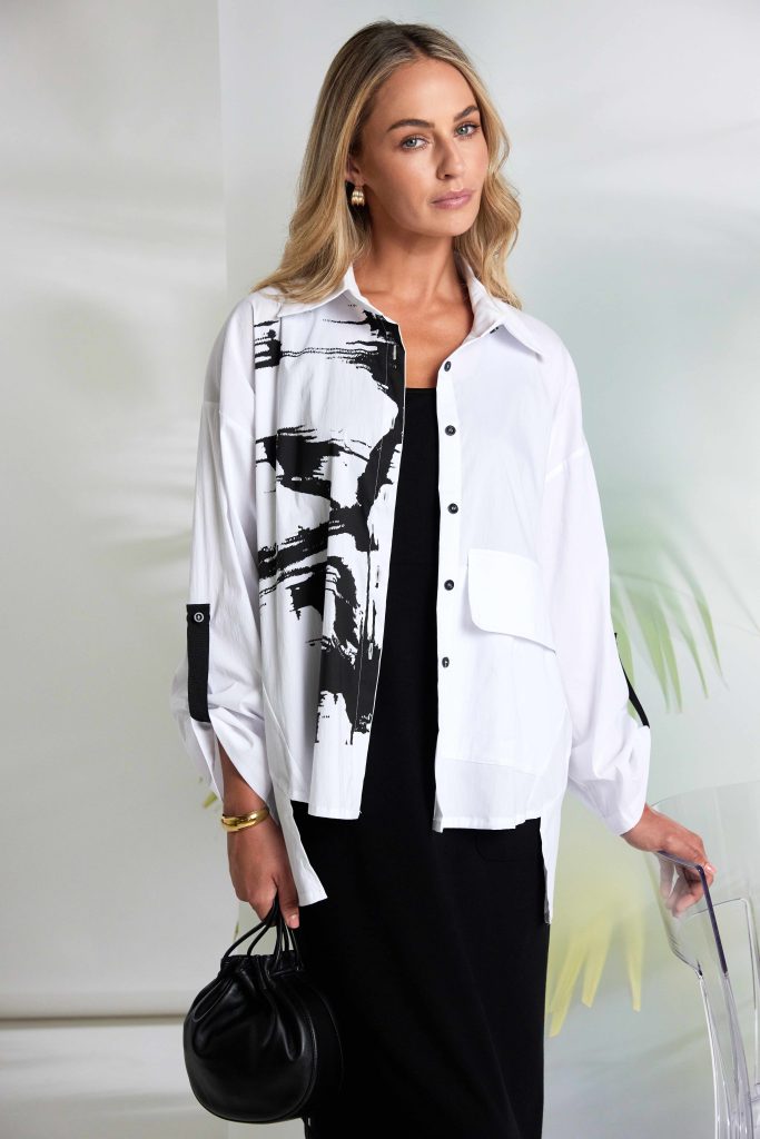 White & Black Placement Print Shirt - NAS26139