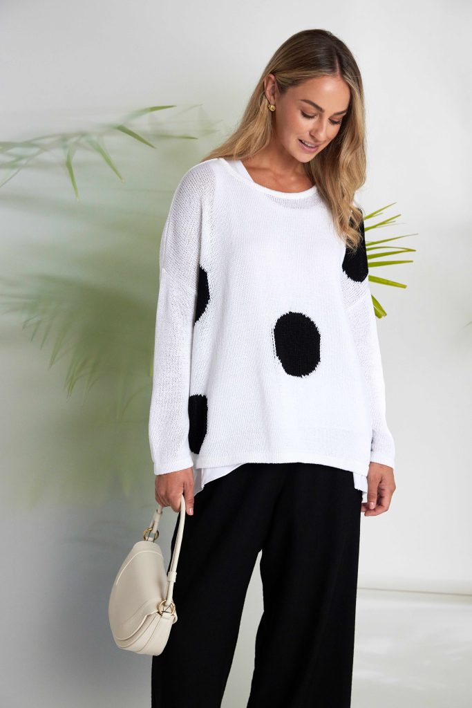 White & Black Spot Knit - NAS26142