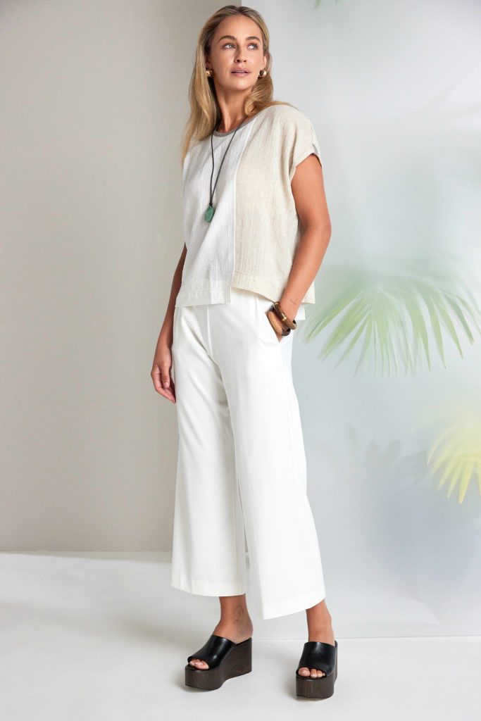 Cream Wide Leg Jersey Trousers - NAS26237