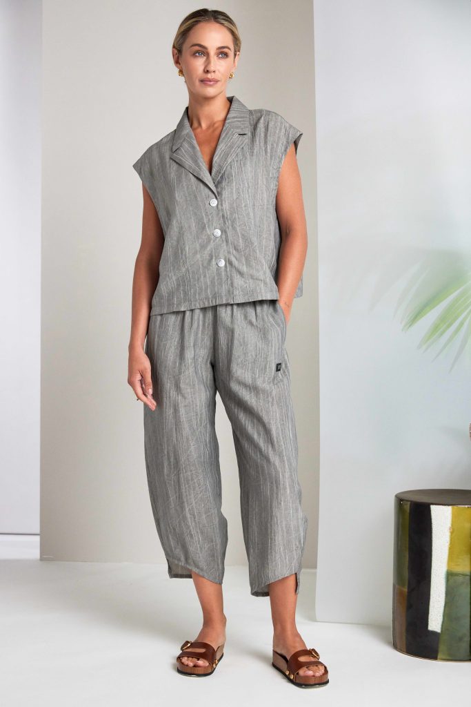 Taupe Crinkle Waistcoat - NAS26163