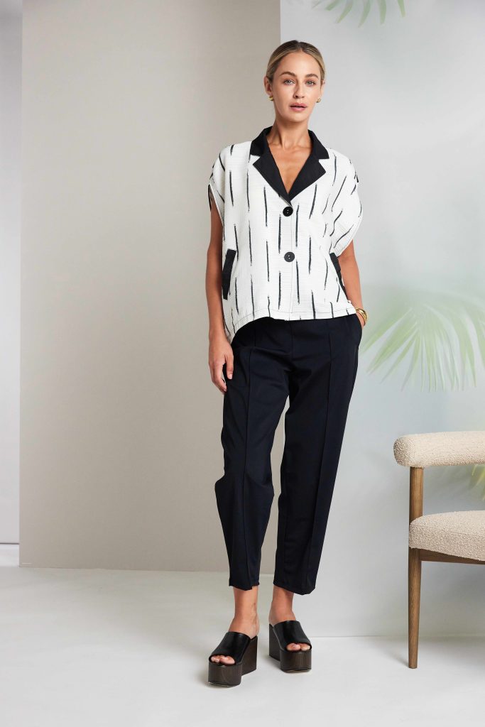 Black & Cream Stripe Waistcoat - NAS26217