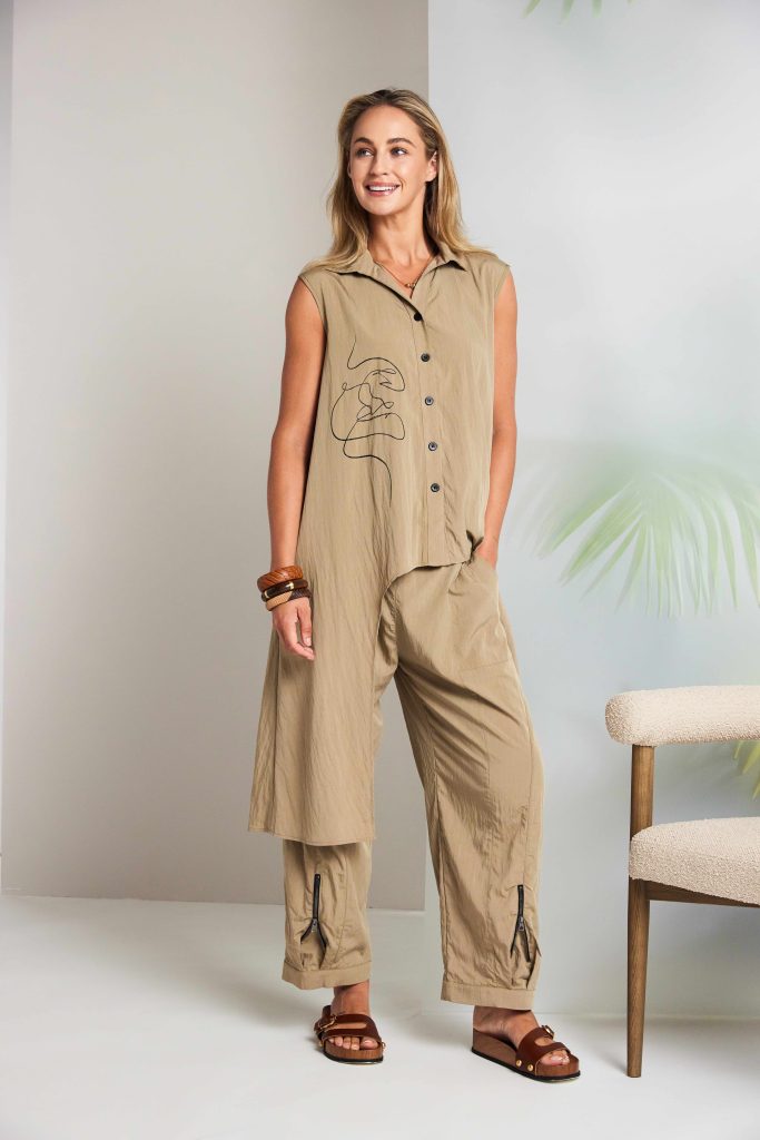 Tan Placement Print Top - NAS26218