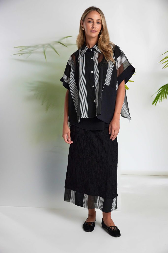 Black & White Organza Stripe Shirt - NAS26255