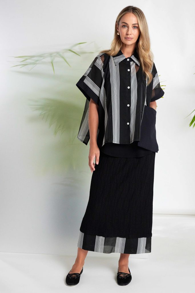 Black & White Organza Stripe Shirt - NAS26255