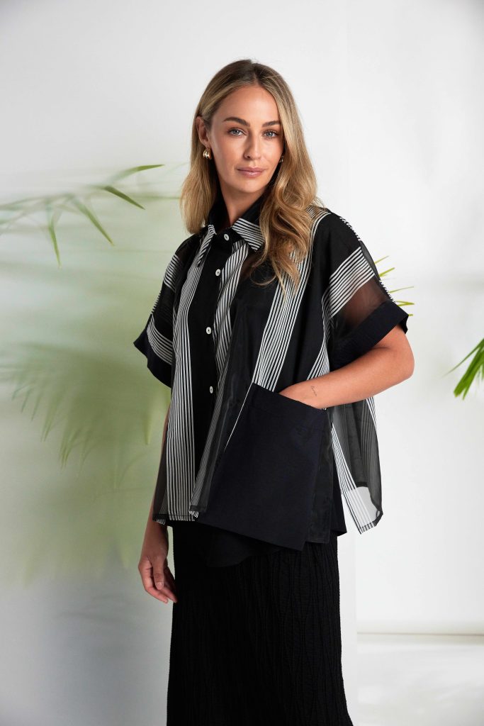Black & White Organza Stripe Shirt - NAS26255