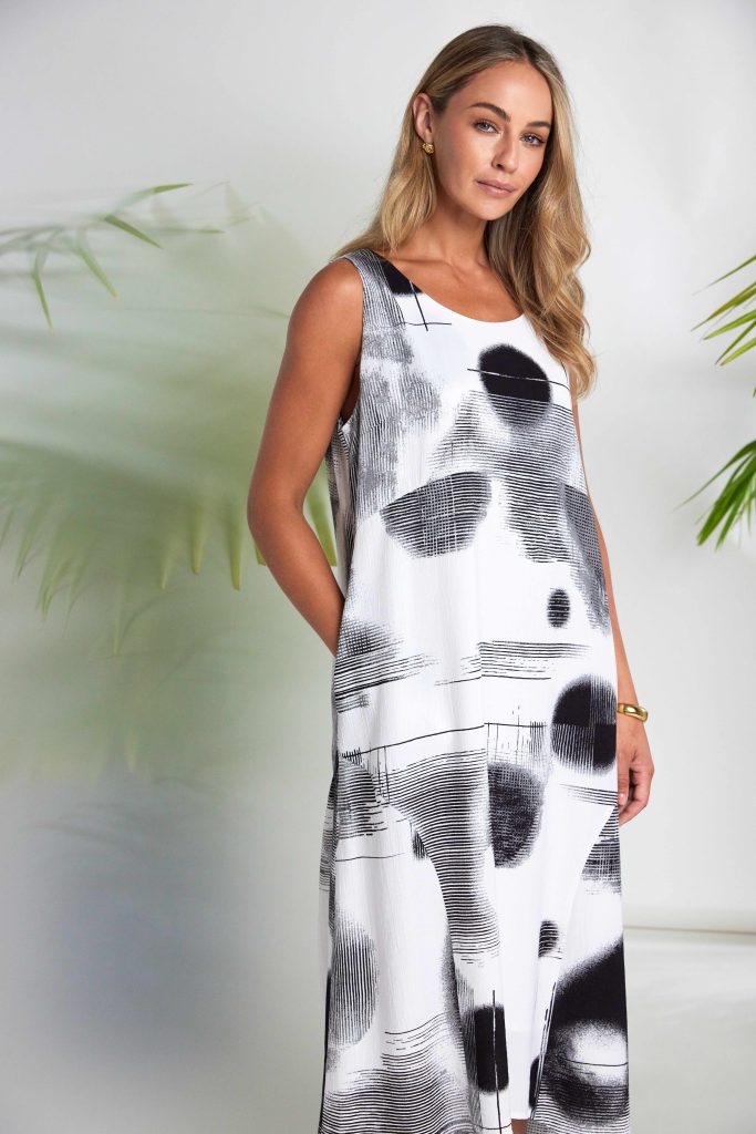 White & Black Faded Spot Dress - NAS26312