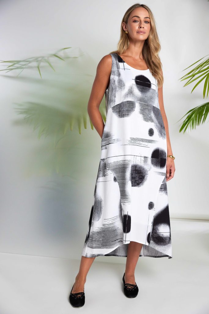 White & Black Faded Spot Dress - NAS26312