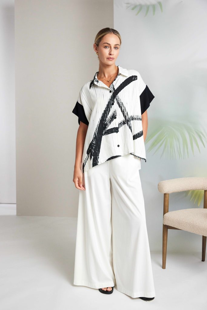 Cream & Black Brushstroke Blouse - NAS26318