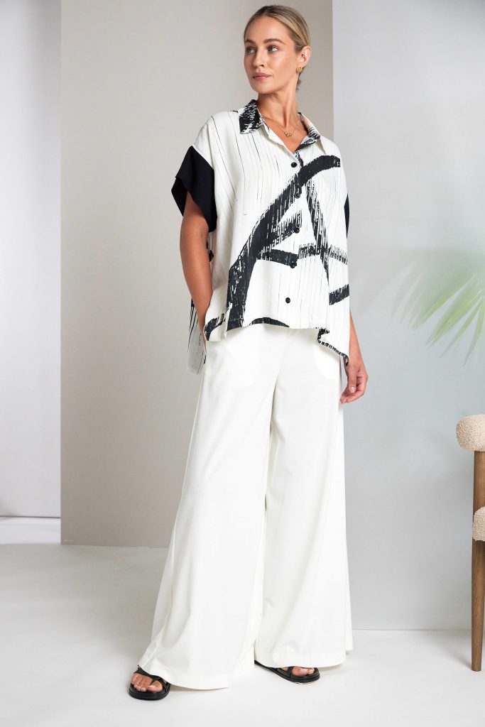 Cream & Black Brushstroke Blouse - NAS26318