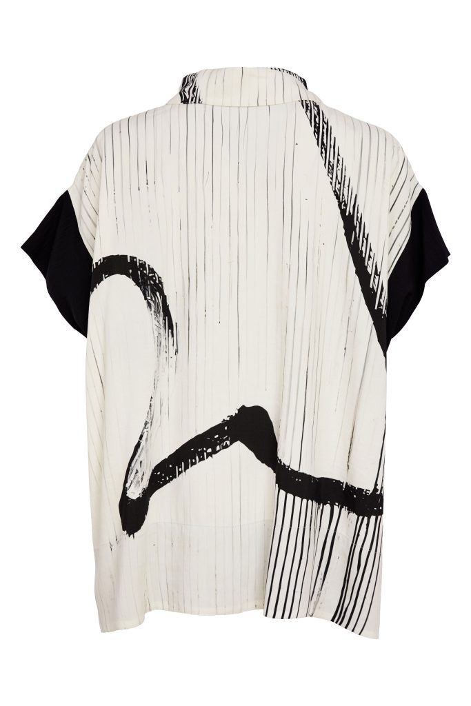Cream & Black Brushstroke Blouse - NAS26318