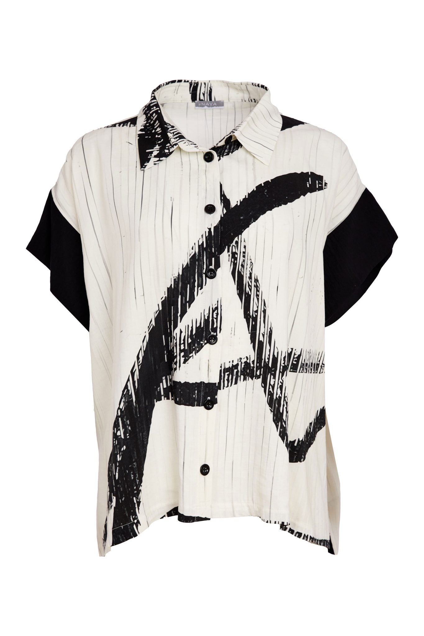 Cream & Black Brushstroke Blouse - NAS26318