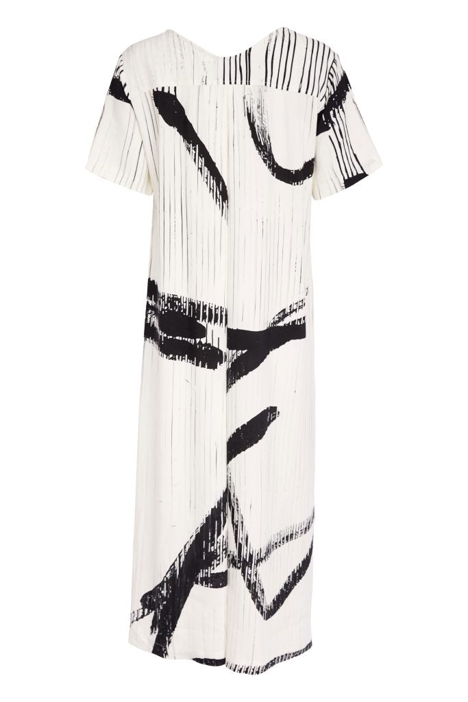 Cream & Black Brushstroke Dress - NAS26320