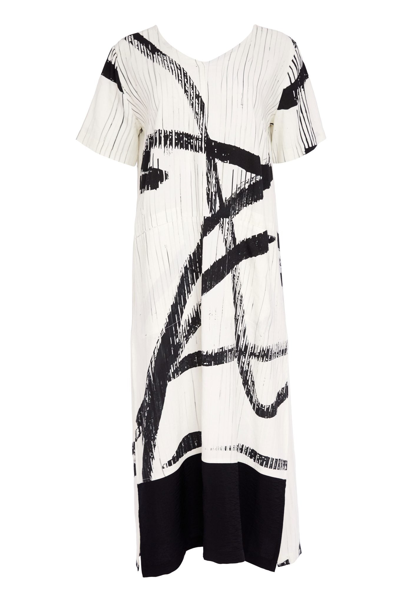 Cream & Black Brushstroke Dress - NAS26320