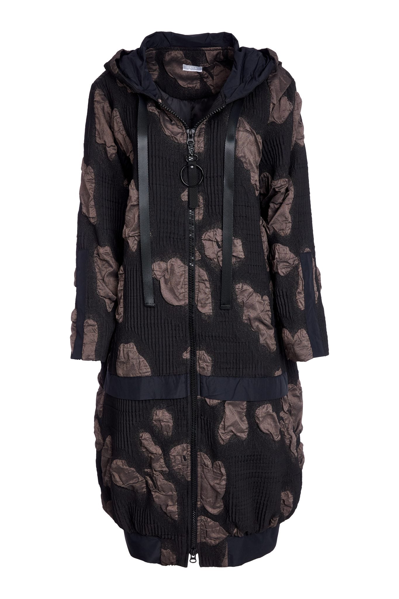Black & Cocoa Jacquard Coat - NAW25185