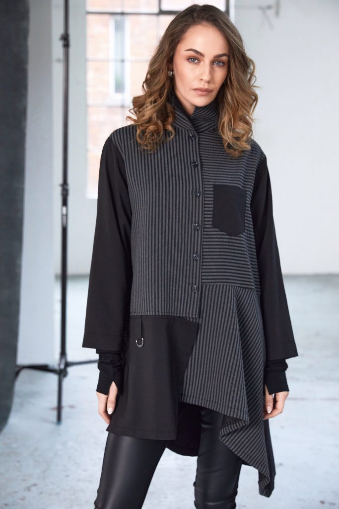 Black & Grey Stripped Blouse - NAW25191