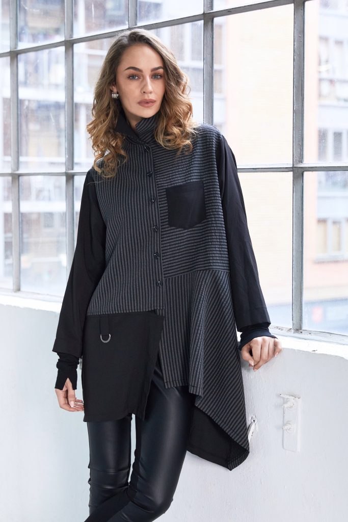 Black & Grey Stripped Blouse - NAW25191