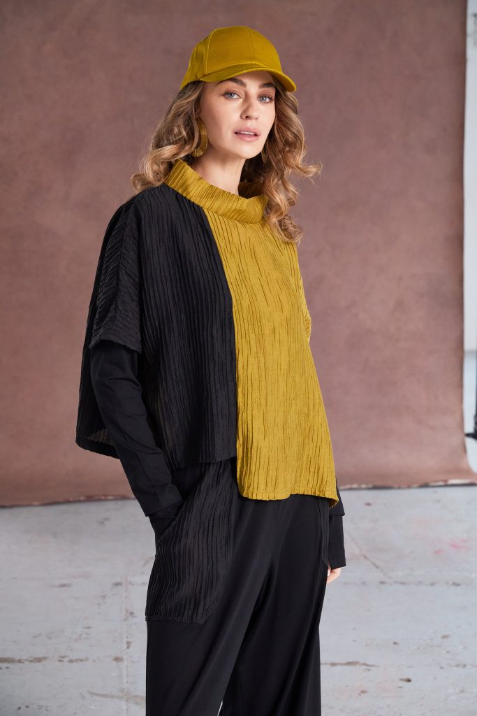 Black & Saffron Crinkle Top - NAW25224