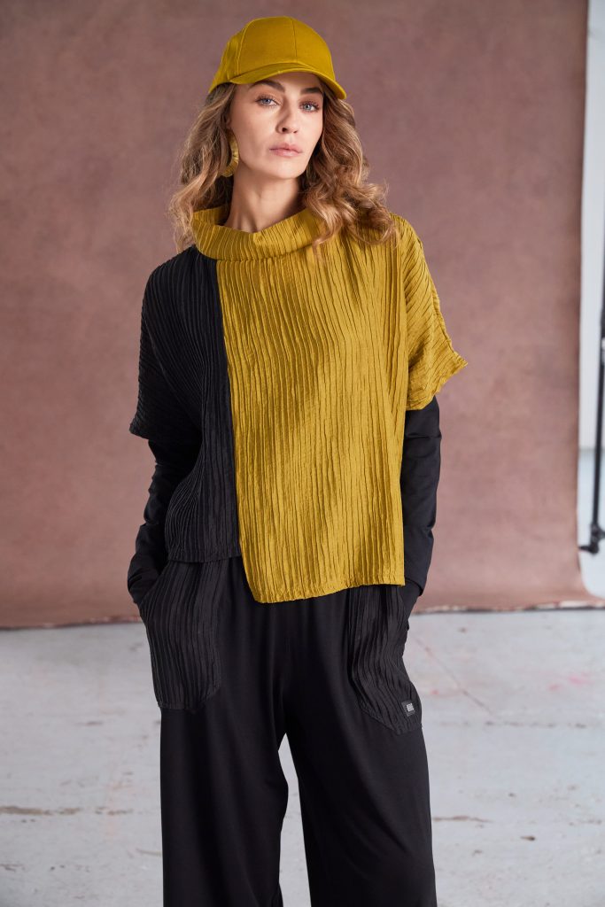 Black & Saffron Crinkle Top - NAW25224