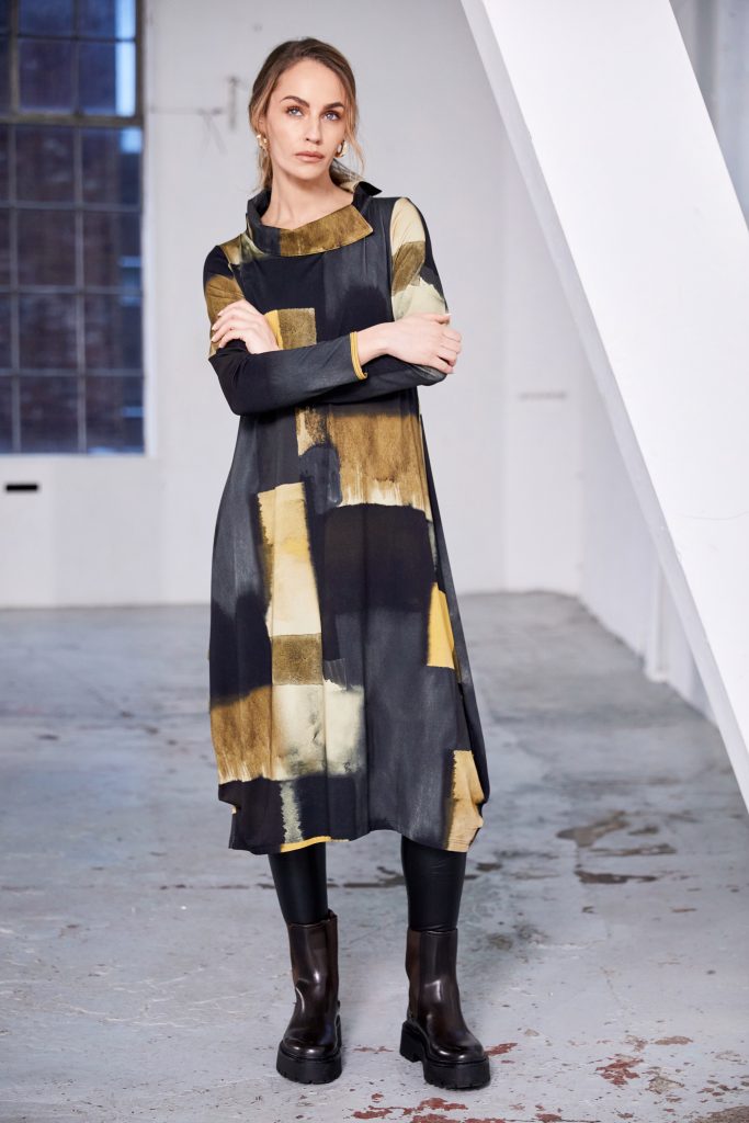 Black & Saffron Print Dress - NAW25226
