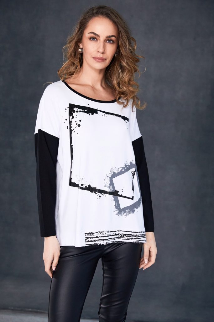 White & Black Print Top - NAW25307