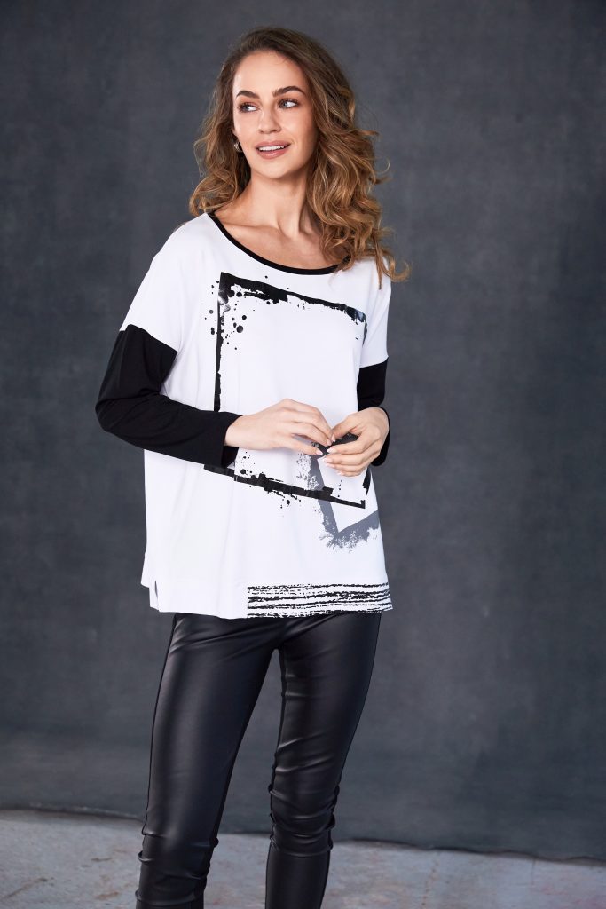 White & Black Print Top - NAW25307