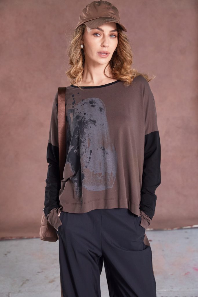 Cocoa & Black Placement Print Top - NAW25308
