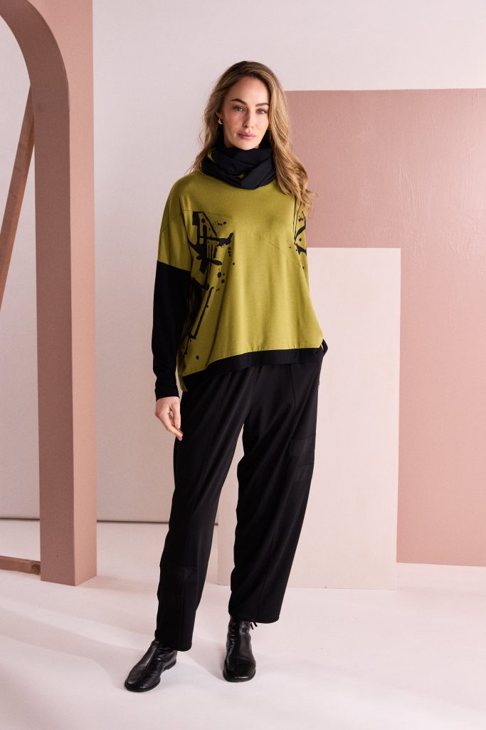 Avocado & Black Print Top - NAW26140