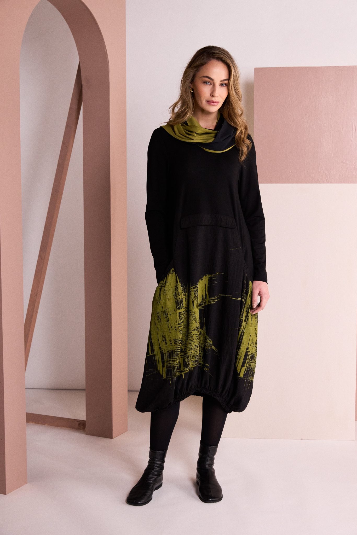 Black & Avocado Print Dress - NAW26240